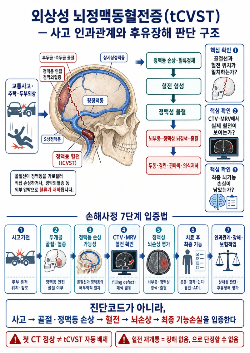 외상성 뇌정맥동혈전증(tCVST), 진단명보다 중요한 것은 사고와 혈전의 연결고리다_오늘의손....