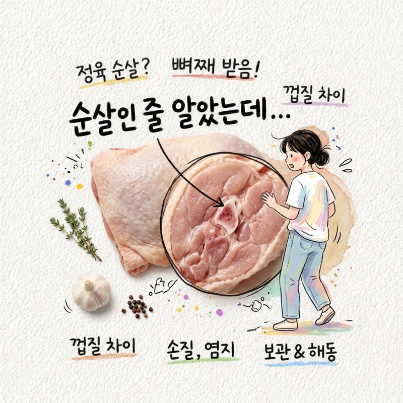 닭다리살 정육 순살 무뼈 껍질 차이 손질 염지 용도별 보관법 해동