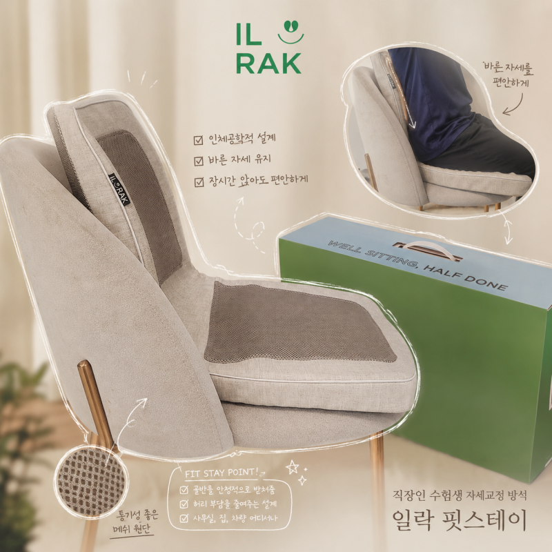 자세교정 방석 '일락 핏스테이' 직장인 수험생을 위한 등받이쿠션 허리디스크 바른자세 허리....
