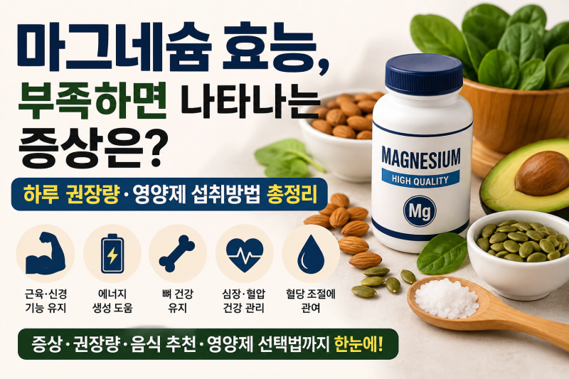 마그네슘 효능, 부족하면 나타나는 증상은? 하루 권장량·영양제 섭취방법 총정리