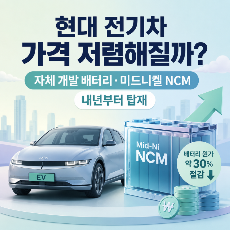 현대 전기차 가격 저렴해질까? 자체 개발 배터리·미드니켈 NCM 내년부터 탑재