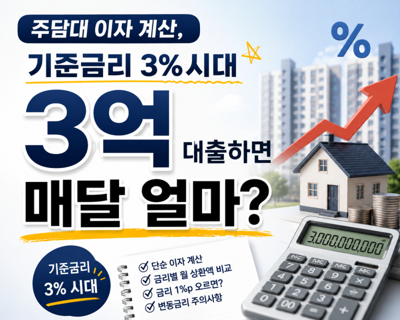 주담대 이자 계산, 기준금리 3% 시대 3억 대출하면 매달 얼마 낼까?