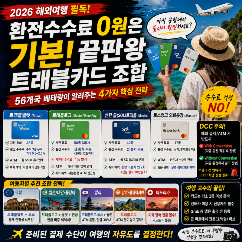 [2026 해외여행 필독] 56개국 베테랑이 찍어주는 트래블카드 '끝판왕' 조합 (환전 수수료 0원은 ....