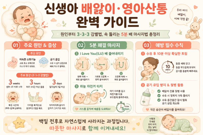 신생아 배앓이 영아산통 원인 및 증상, 5분 해결 배 마사지법 총정리
