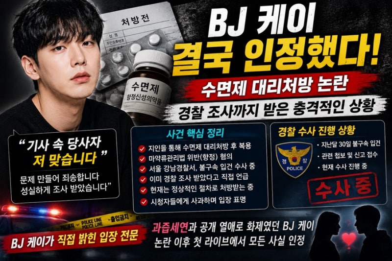 BJ 케이 결국 인정했다 수면제 대리처방 논란…경찰 조사까지 받은 충격적인 상황