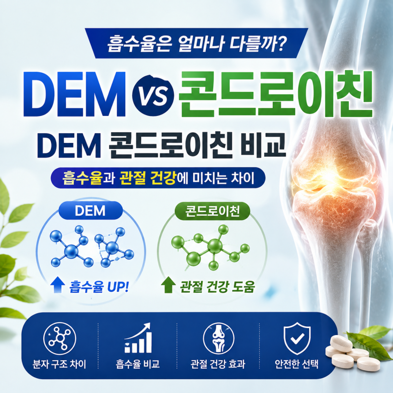 관절 건강을 위한 DEM 선택 기준 및 콘드로이친과 흡수율 차이점 비교까지