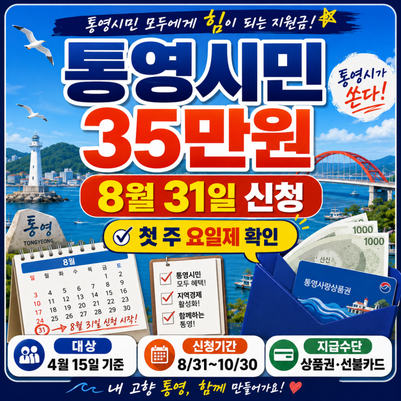 통영 민생회복지원금 35만원｜8월 31일 신청 대상·요일제 정리