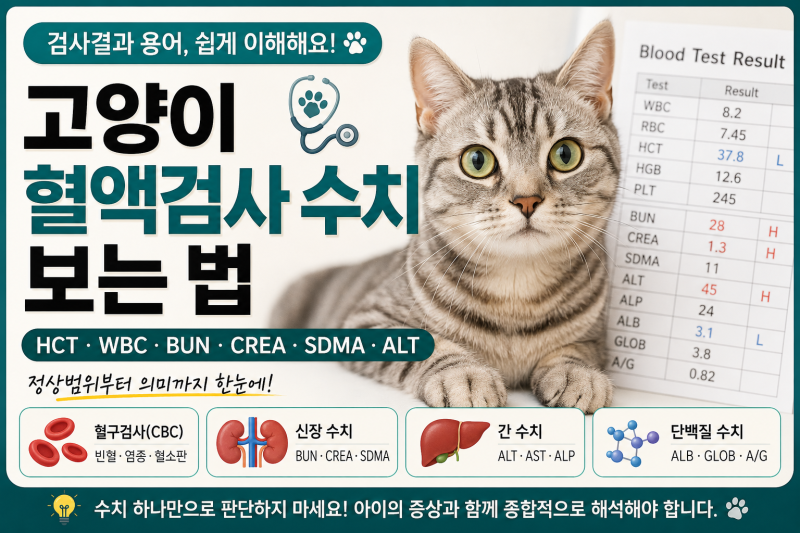 고양이 혈액검사 수치 보는 법｜HCT·WBC·BUN·CREA·SDMA·ALT 뜻 총정리