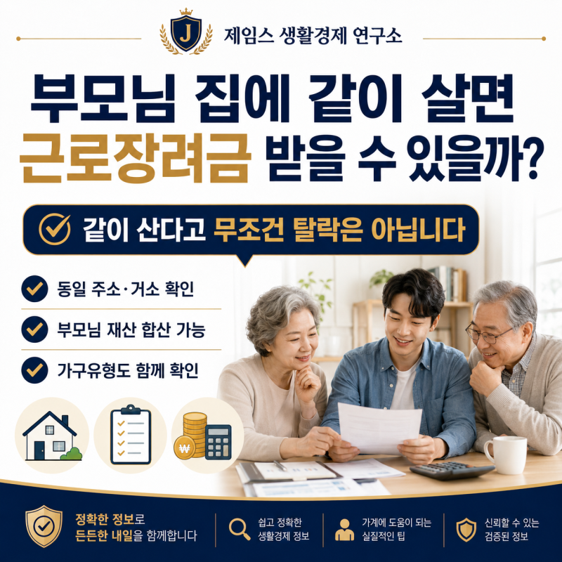부모님 집에 같이 살면 근로장려금 받을 수 있을까? 가구원·재산 합산 기준