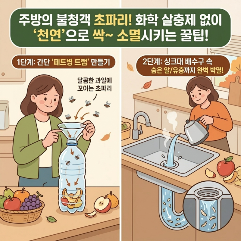가을철 주방 초파리 없애는 법! 페트병 트랩 만들기 및 배수구 알 박멸 노하우