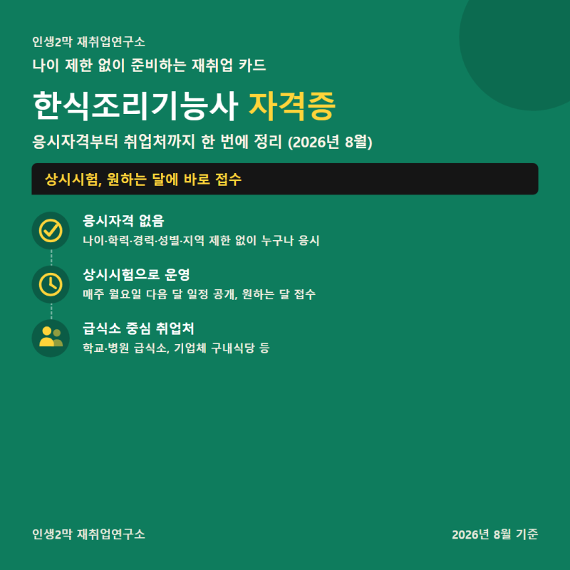 한식조리기능사 자격증, 나이 제한 없이 준비하는 재취업 카드