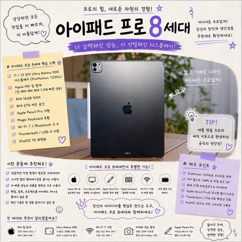 아이패드 프로 13 11 인치 M5 칩셋 8세대 태블릿PC 비교.