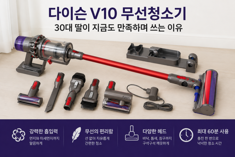 다이슨 V10 무선청소기 실사용 후기｜흡입력·무게·구석 청소, 직접 써보니 어땠을까?