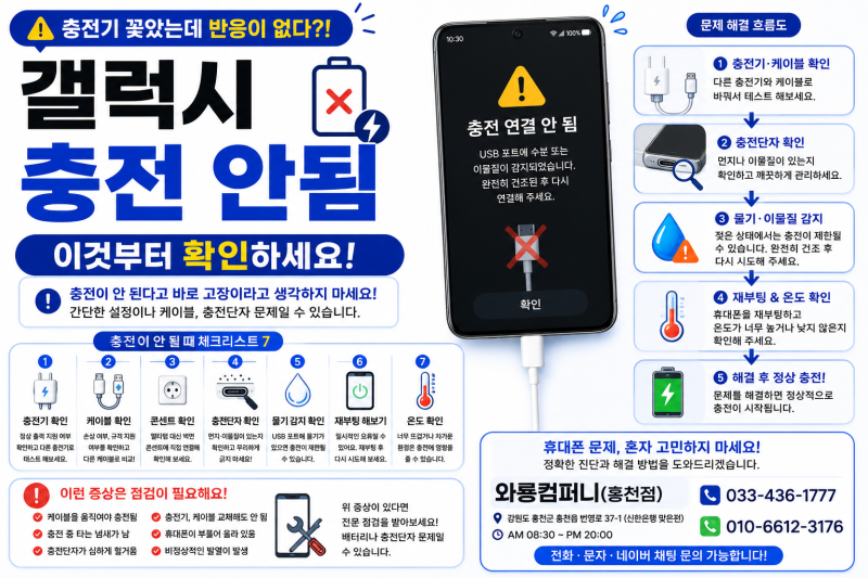 갤럭시 충전 안됨?충전기를 꽂아도 반응이 없다면 이것부터 확인하세요!