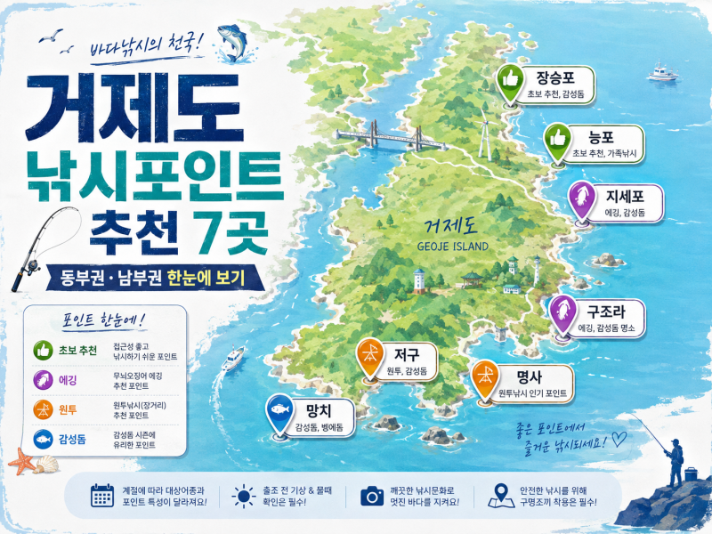 거제도 낚시포인트 추천 7곳｜초보도 가기 좋은 방파제부터 감성돔·무늬오징어 포인트까지