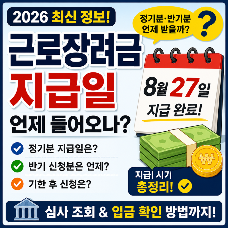[2026 최신] 근로장려금 지급일 언제? 8월 27일 정기분 지급·반기·기한후 총정리