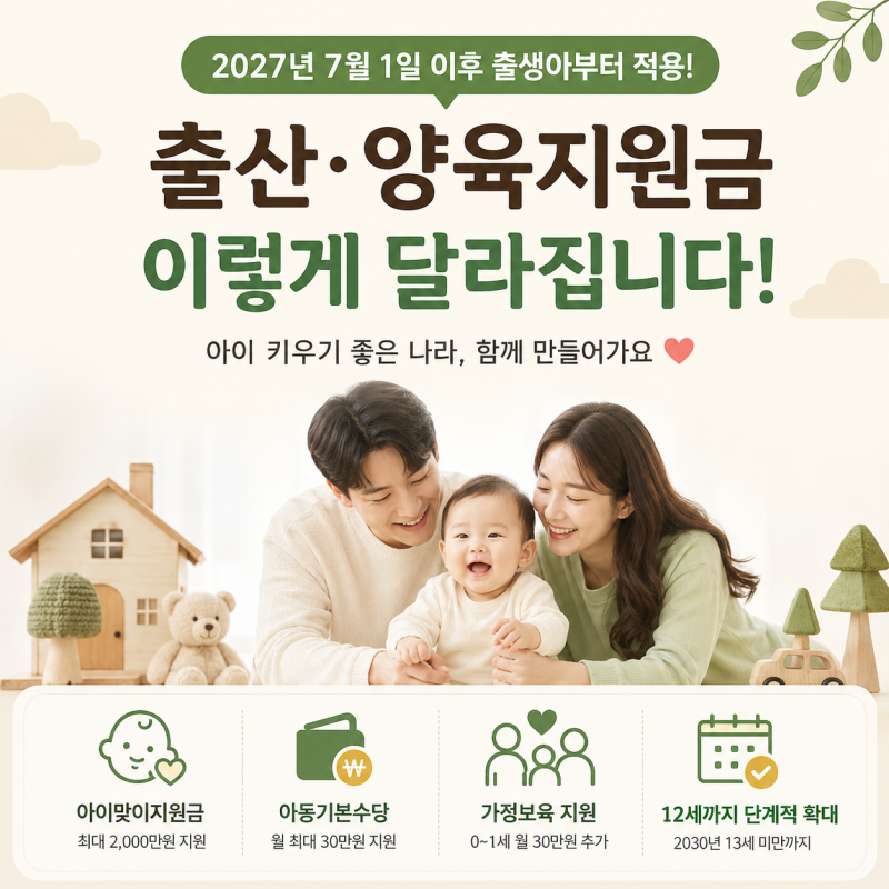 2027년 달라지는 양육수당 아동수당 총정리, 출산하면 최대 2000만원, 매월 30만원까지!