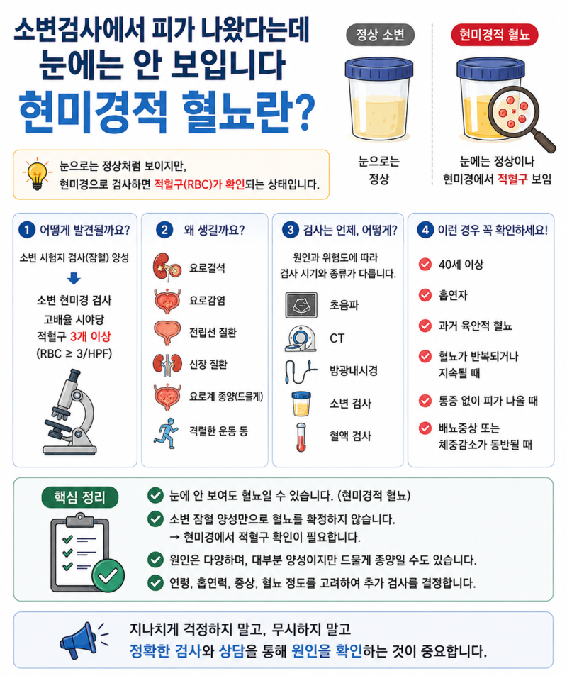 소변검사에서 피가 나왔다는데 눈에는 안 보입니다｜현미경적 혈뇨란?