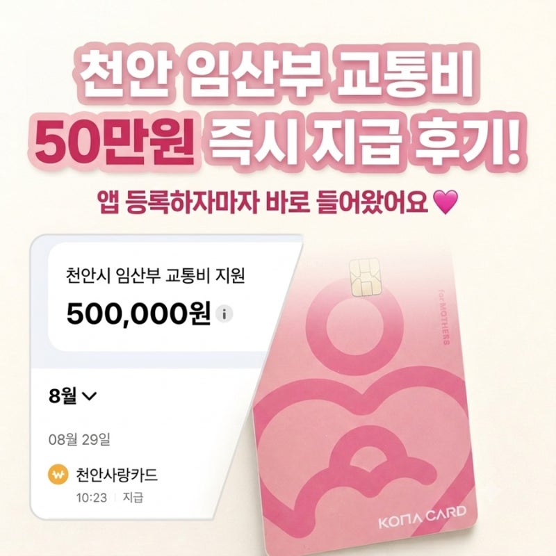 천안 임산부 교통비 지원 신청 후기｜임신 12주 이상 천안사랑카드 핑크카드 50만원 발급