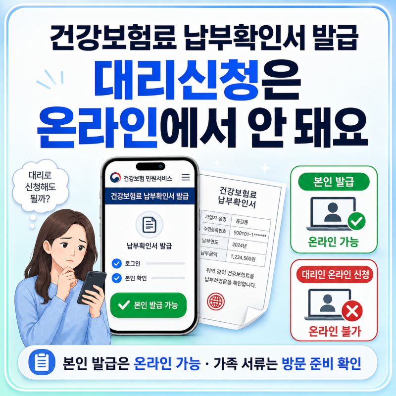 건강보험료 납부확인서 발급, 대리신청은 온라인에서 안되는 이유