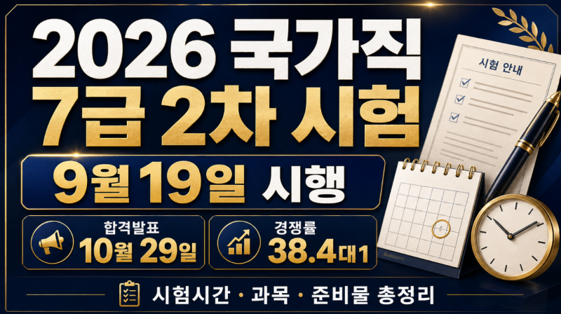 2026 국가직 7급 2차 시험 9월 19일, 시험시간·과목·준비물·합격발표 일정 총정리