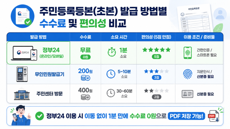[생활 꿀팁 필수 10편] 정부24 주민등록등본·초본 인터넷 무료 발급 및 PDF 저장 방법 (간편인....