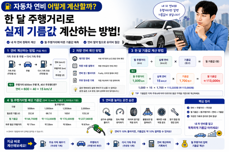 자동차 연비 어떻게 계산할까? 한 달 주행거리로 실제 기름값 계산하는 방법