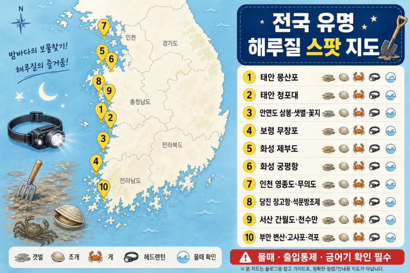 전국 해루질 명소 추천: 초보자도 가기 좋은 유명 스팟 정리
