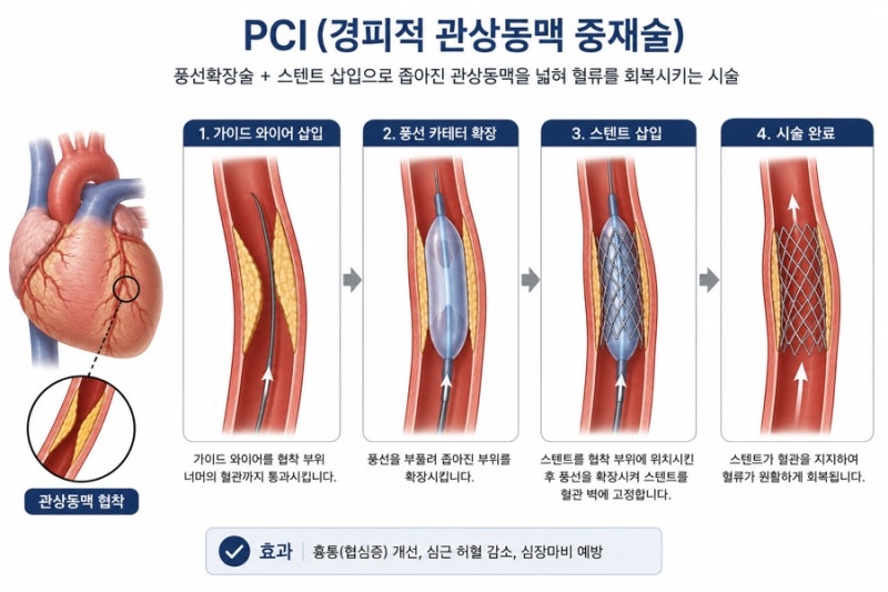 경피적 관상동맥 중재술(심장 스텐트 시술) PCI 의학용어, 시술 방법부터 비용, 수술 후 간호....