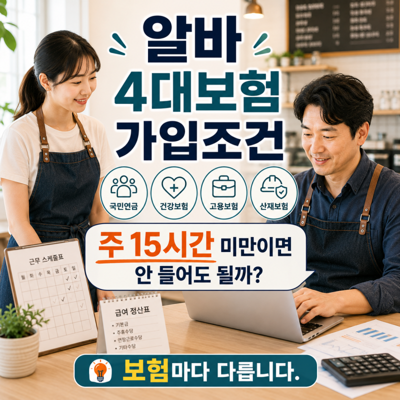 알바 4대보험 가입조건, 주 15시간 미만이면 안 들어도 될까? 보험마다 다릅니다
