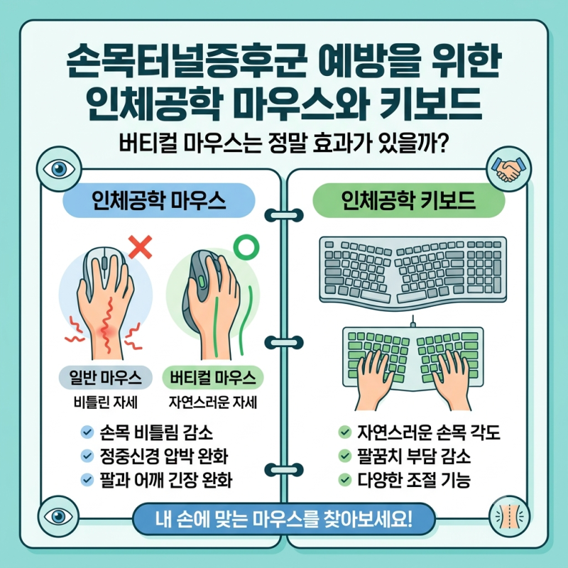 버티컬 마우스는 정말 효과가 있을까? : 손목터널증후군 예방을 위한 인체공학 마우스와 키....