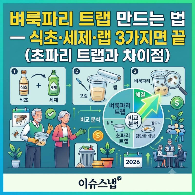 벼룩파리 트랩 만드는 법 — 식초·세제·랩 3가지면 끝 (초파리 트랩과 차이점)