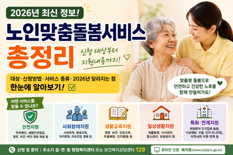 2026년 노인맞춤돌봄서비스 총정리｜신청 대상부터 지원내용까지 한눈에 알아보기
