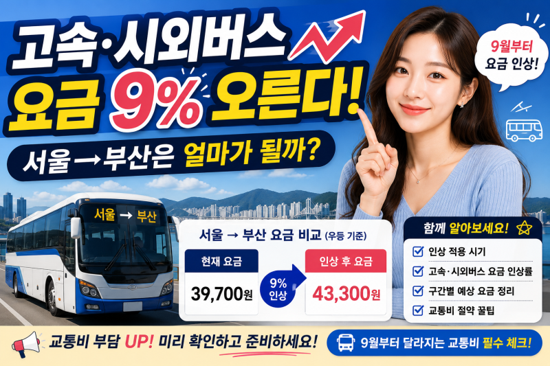 고속·시외버스 요금 9% 오른다｜서울→부산은 얼마가 될까?