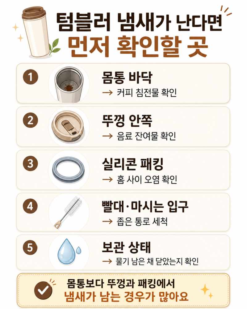 텀블러 냄새 제거 방법｜커피·우유 냄새 남을 때 뚜껑부터 확인하세요