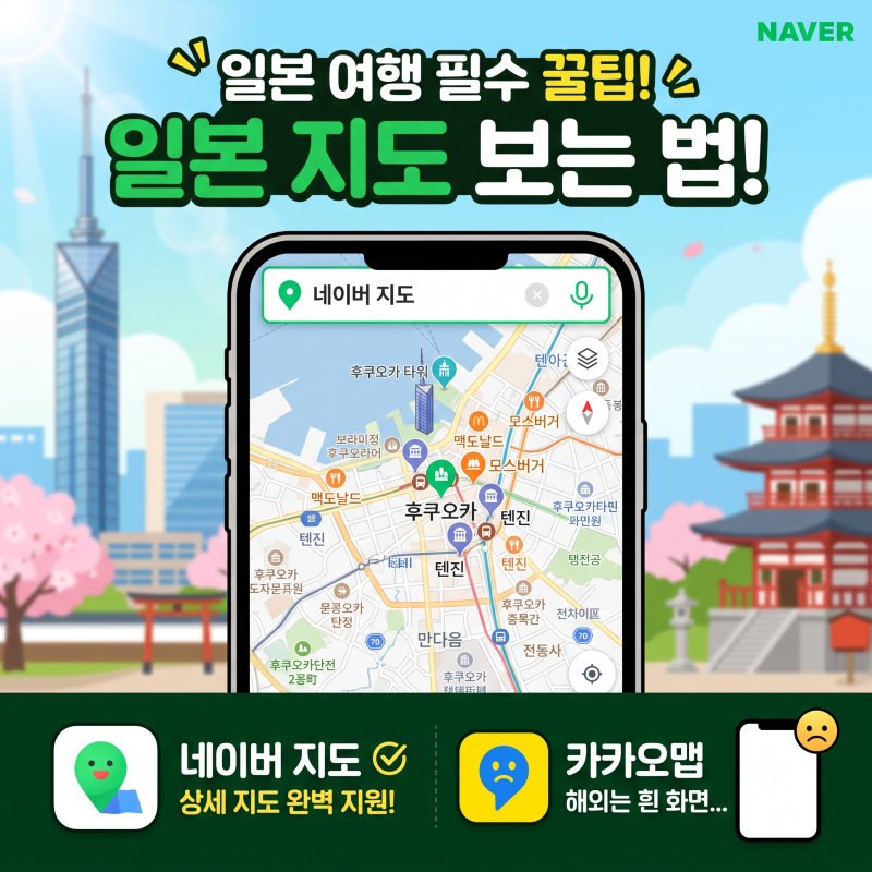 네이버지도 앱으로 해외지도 보는 법 일본 후쿠오카 편