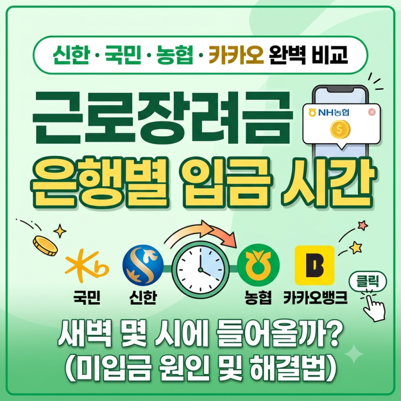 근로장려금 은행별 입금시간 총정리 (신한·국민·농협·카카오뱅크 시각 비교)
