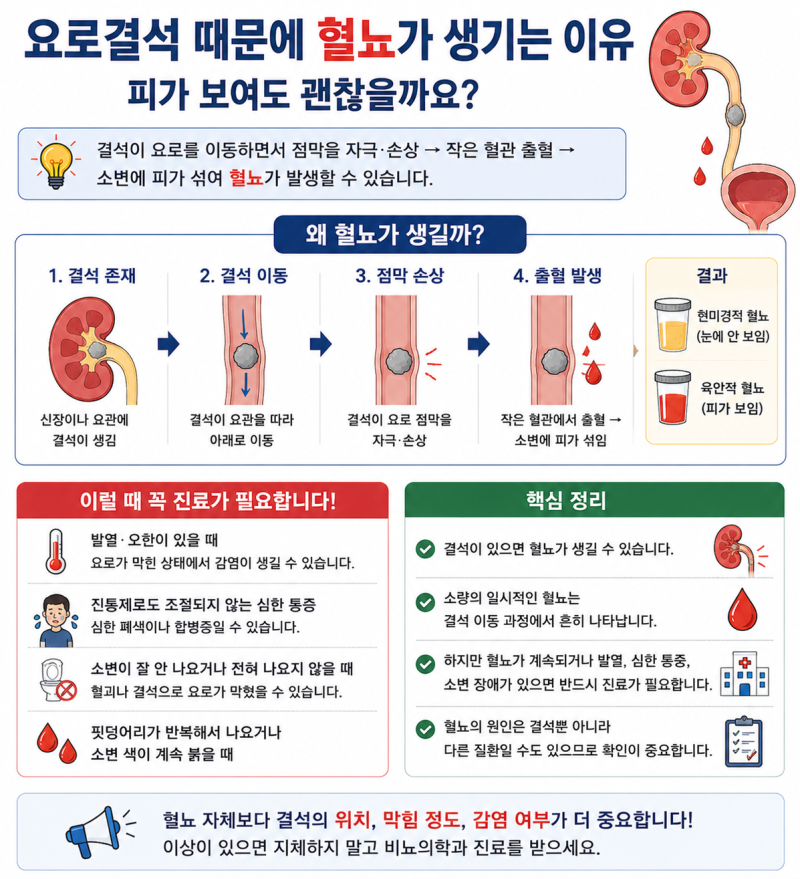 요로결석 때문에 혈뇨가 생기는 이유｜피가 보여도 괜찮을까요?