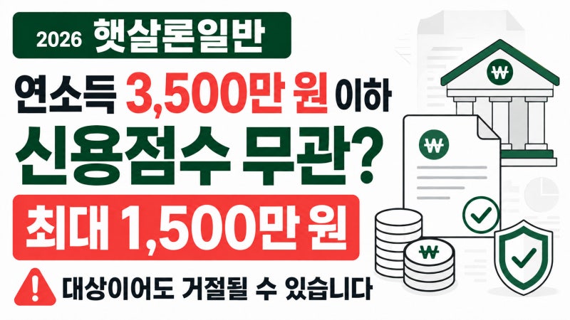 2026 햇살론 일반 연소득 3500만원 이하 신용점수 무관? 최대 1500만원