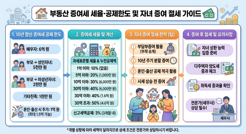 부동산 증여세 세율 면제한도, 자녀에게 아파트 증여 시 세금 줄이는 법