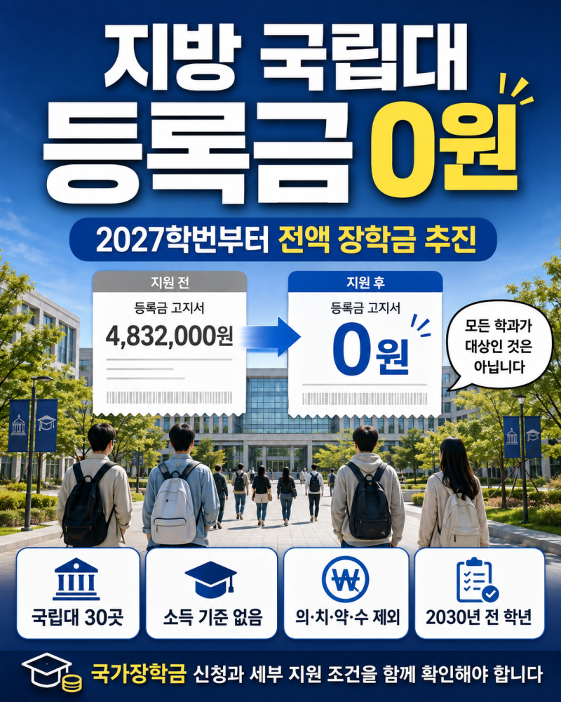 2027 지방 국립대 등록금 0원 추진, 신입생 조건과 제외 학과·사립대 반발까지