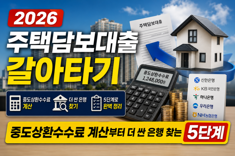 2026 주택담보대출 갈아타기 — 중도상환수수료 계산부터 더 싼 은행 찾는 5단계
