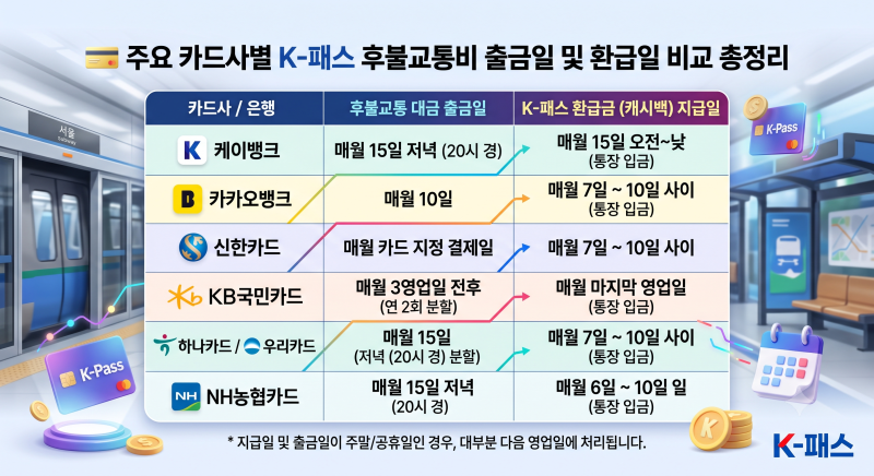 K-패스 환급금 언제 들어올까? 주요 카드사별 출금일·캐시백 입금일 총정리