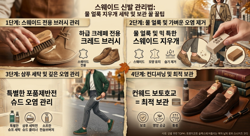 스웨이드 신발 관리법: 세무 구두 운동화 물 얼룩 지우개 세탁 및 보관 꿀팁