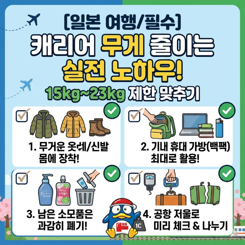 제목: [수하물 꿀팁] "추가 요금 폭탄 방지!" 캐리어 무게 제한(15kg~23kg) 맞추는 공항 수하물 무....