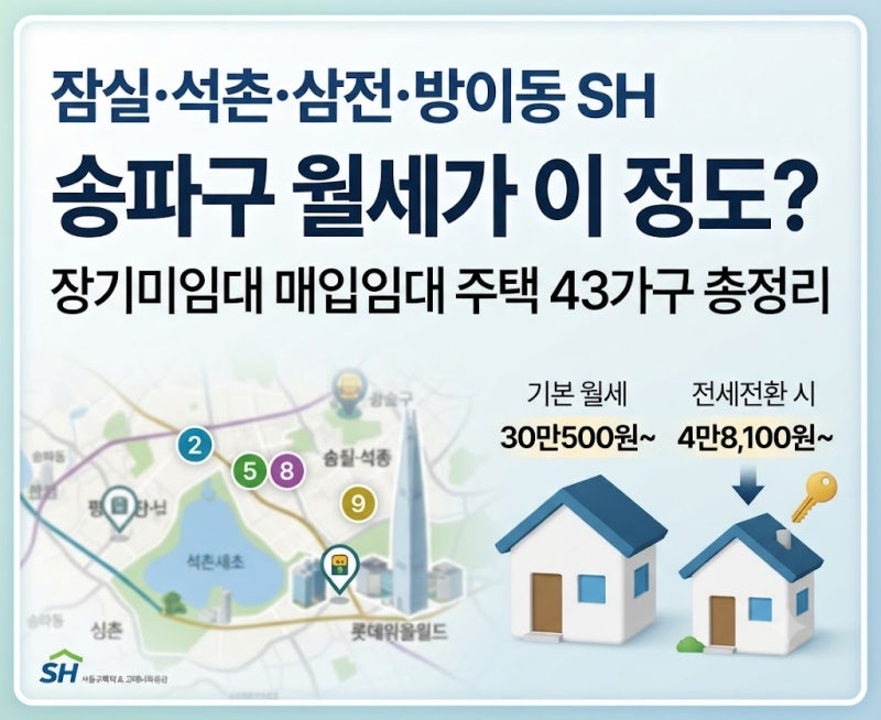 잠실·석촌·삼전·방이동 sh 장기미임대 매입임대주택“송파구 월세가 이 정도?”  43가구 보....