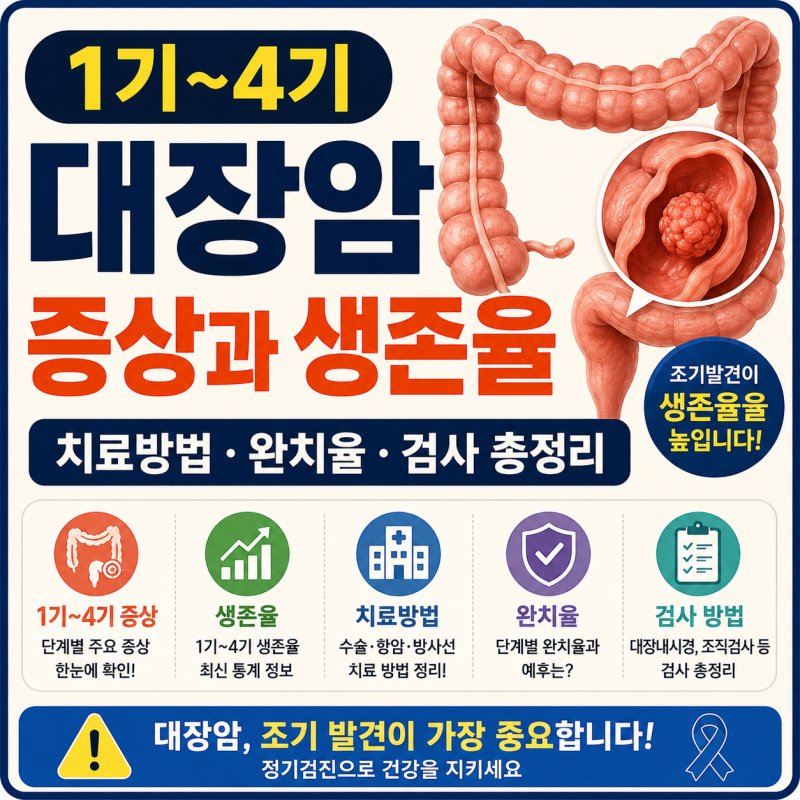 ️ 대장암 1기~4기 증상과 생존율｜대장암 치료방법·완치율·검사 대장암 예방을 위해서는? ....