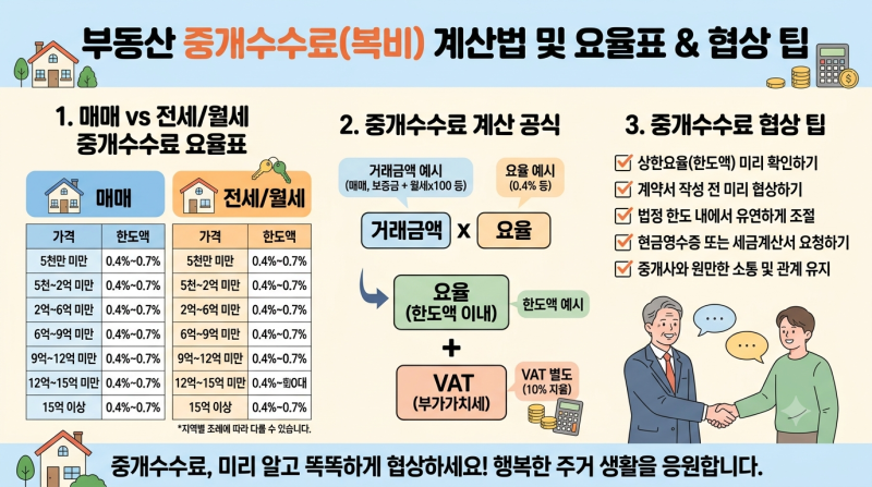 부동산 중개수수료 계산 복비, 아파트 전세 매매 복비 요율표와 협상 팁