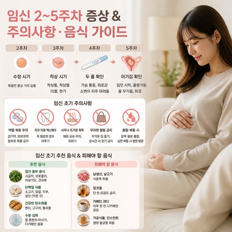 임신 2주차 3주차 4주차 5주차 증상 임신초기 주의사항 음식