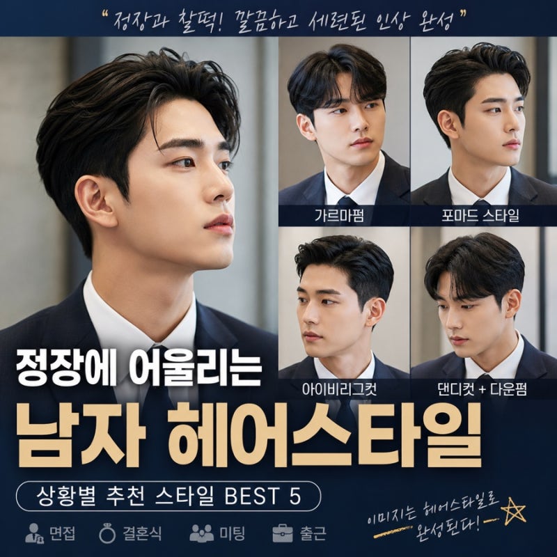 정장에 잘 어울리는 남자 헤어스타일 추천 | 깔끔하고 세련된 인상을 만드는 머리